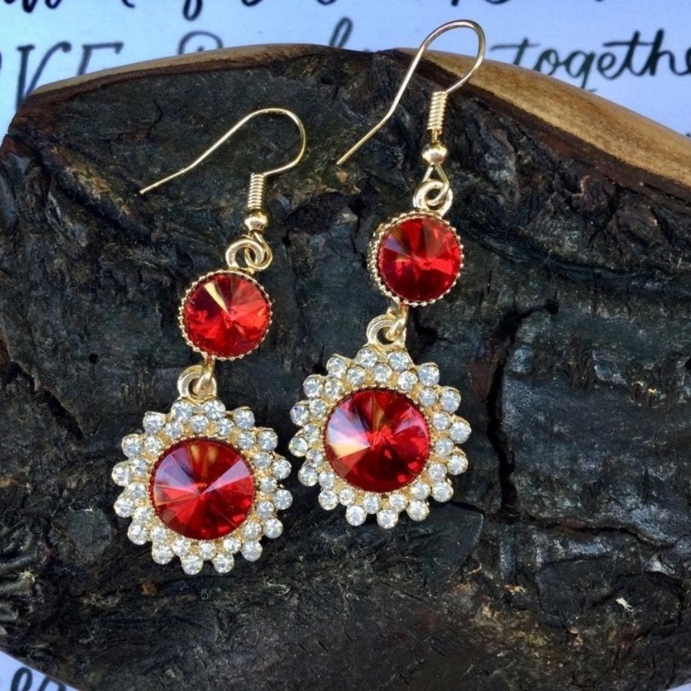 Elegant Red and Gold Dangle Earrings